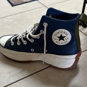 Women's Converse Run Star Hike High Navy White and Gum Leather Hi Green